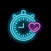 Neon stopwatch icon showing heart shape for valentine's day vector