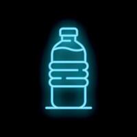 Glowing neon icon of plastic bottle with water on black background vector