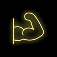 Neon sign showing bicep flexing muscles on black background vector