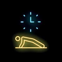 Neon sign of a person doing plank exercise with a clock above vector
