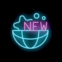 Neon sign showing new over planet earth globe vector