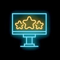 Neon billboard showing three stars for customer satisfaction rating vector