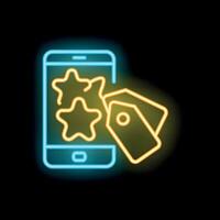 Neon icon showing loyalty program with stars and tags vector