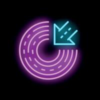 Neon sign representing decreasing chart with arrow pointing down inside a circle vector