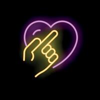 Hand pointing at heart neon sign on black background vector
