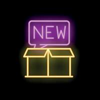 Neon sign featuring a new product inside a cardboard box vector