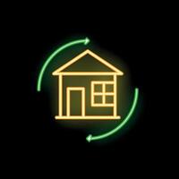 Neon sign depicting house with rotating arrows symbolizing home exchange vector