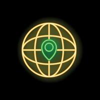 Neon icon of location pin inside earth globe showing global positioning system vector