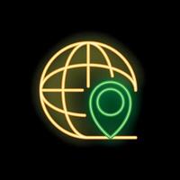 Neon icon of location pin pointing location on earth globe vector