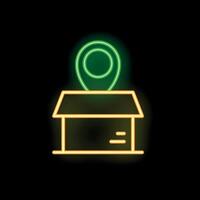 Neon sign representing a package being tracked with a location pin vector