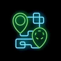 Glowing neon gps navigation system showing route on black background vector
