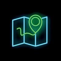 Neon location pin showing travel destination on map vector