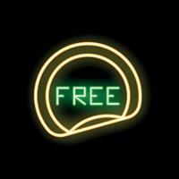Neon sign depicting the word free in green with a yellow border on a black background vector