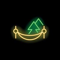 Glowing neon icon of hammock hanging between trees vector