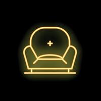 Neon icon of comfortable armchair glowing on black background vector