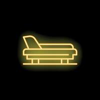 Glowing neon icon of a hospital bed with adjustable backrest representing healthcare and medical services vector