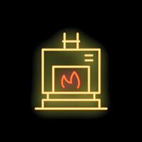 Burning fireplace with bright neon light effect on black background vector