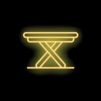 Neon yellow folding table glowing on black background vector