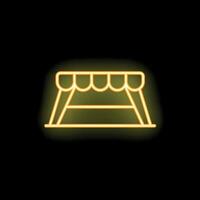Glowing neon icon of a market stall with awning on a black background vector