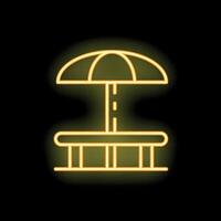 Neon sunbed sign with umbrella on dark background vector