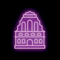Glowing neon sign depicting a majestic building with arches and columns vector