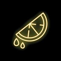 Neon icon of a lemon slice dripping with juice on a black background vector