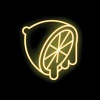 Neon icon of lemon squirting juice on black background vector