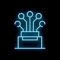 Neon blue server icon connecting to network, data center concept vector