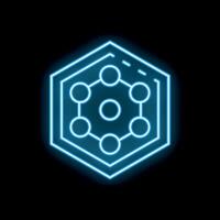 Blue neon hexagon with connected circles on black background vector