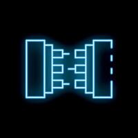 Glowing neon line database icon isolated on black background. Modern data transferring concept. illustration vector