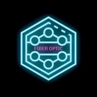 Neon blue hexagon fiber optic internet icon glowing on black background vector