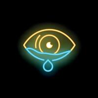 Neon icon of eye crying with tear drop vector