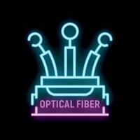 Neon sign showing optical fiber distribution point with three cables going out vector