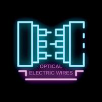 Neon sign of optical electric wires for telecommunication and internet networks vector
