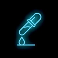 Neon pipette dropping liquid on surface icon vector