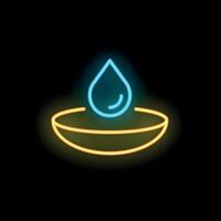 Neon icon of water droplet falling into contact lens vector