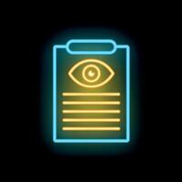 Neon icon of clipboard representing concept of witness statement vector