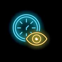 Neon sign representing eye watching time passing by on a clock vector