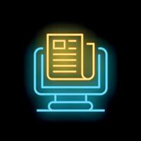 Neon icon of online newspaper displaying on computer screen vector