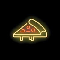 Bright neon sign showing a single slice of pizza dripping cheese vector