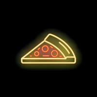 Neon sign representing a pizza slice on black background vector