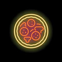 Bright neon sign showing a delicious pizza with salami and mushrooms vector