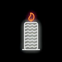 Neon sign of burning candle with wavy pattern on black background vector