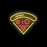 Glowing neon sign showing a pizza slice on black background vector