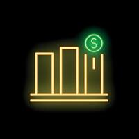 Neon green dollar sign increasing on bar chart on black background vector