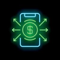 Smartphone showing mobile payment system neon style icon vector