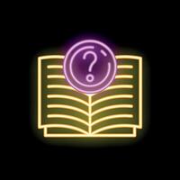 Neon icon of open book with question mark symbolizing faq vector