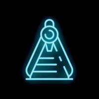 Blue neon sign of drawing compass on black background with copy space vector