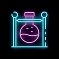 Neon sign representing a round bottom flask held by a metal stand vector