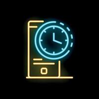 Neon sign showing smartphone displaying clock showing time passing vector